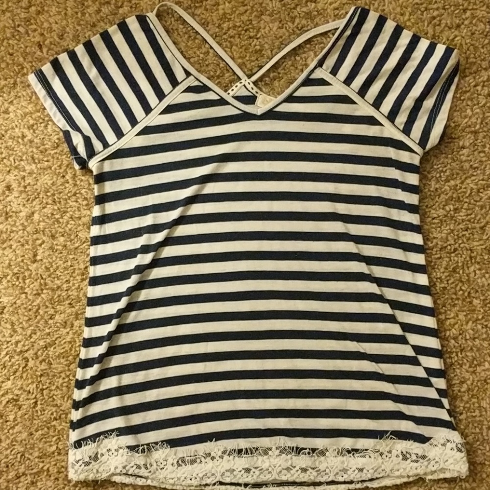 Navy and white stripe girls shirt